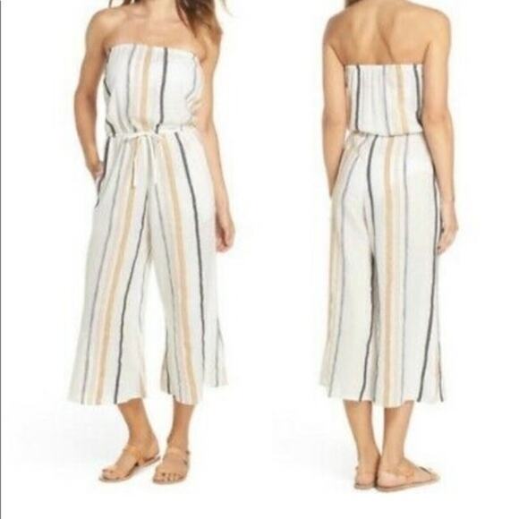 For The Republic Pants - For The Republic Strapless Striped Linen Romper Size M